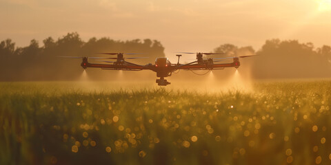 Naklejka premium Agriculture drone fertilizing a field