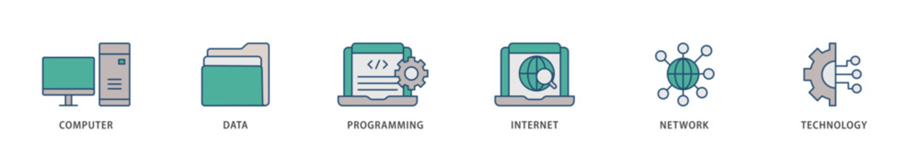 Information technology icons set collection illustration of internet, technology, network, programming, data, computer icon live stroke and easy to edit 