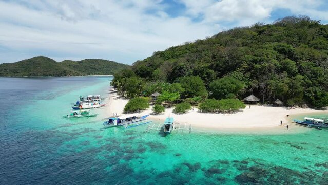 Aerial view of heaven island with white sand beach and turquoise water