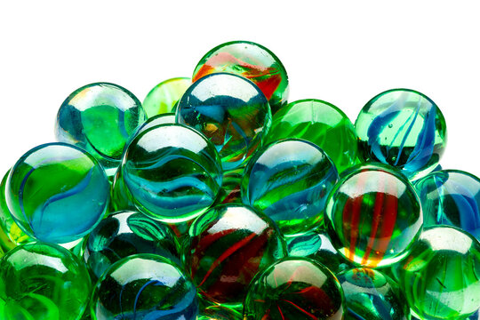 Colorful glass marbles isolated on a white background.