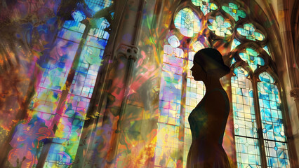 Ethereal Elegance: A Silhouette in Stained Glass