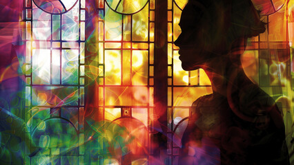 Ethereal Elegance: A Silhouette in Stained Glass