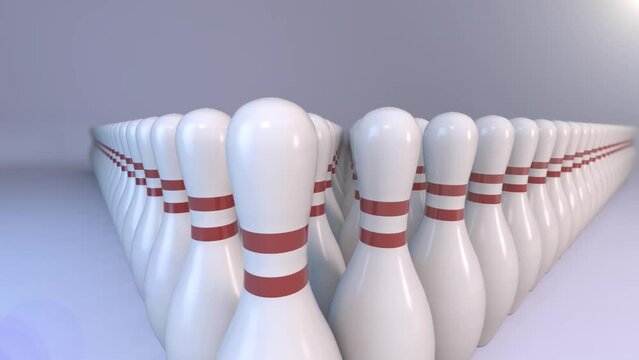 Bowling ball knocks down pins amazing animation