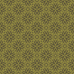 Vector geometric graphic texture. Stylish olive green seamless pattern with lines, stars, arrows, grid, lattice, floral silhouettes. Simple abstract background. Modern repeated decorative geo design