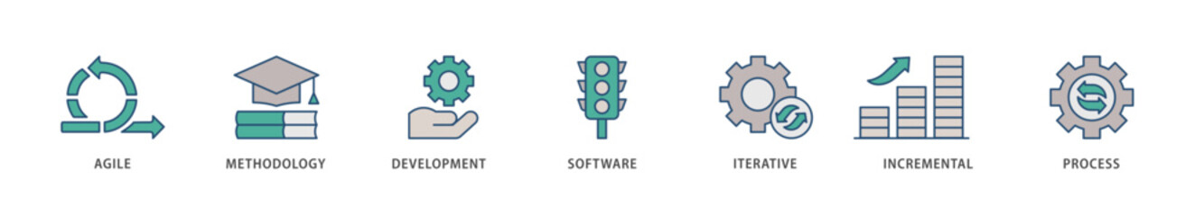 Scrum development icons set collection illustration of agile, methodology, development, software, iterative, incremental and process icon live stroke and easy to edit 