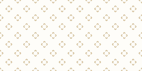 Luxury golden minimalist floral pattern. Vector minimal seamless texture with small flower shapes. Abstract gold and white geometric background. Simple ornament. Repeating geo design for print, decor