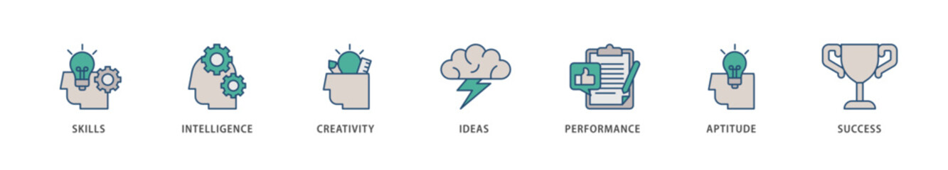Talent management icons set collection illustration of skills, intelligence, creativity, ideas, performance, aptitude, and success icon live stroke and easy to edit 