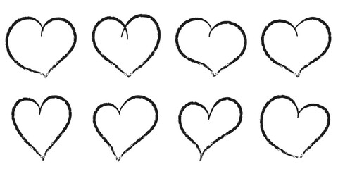 Crayon Hearts Painted with Lipstick and Pencil. A Hand Drawn chalk Fashion style. Sketch. A Symbol of Romantic Love. Vector Illustration for Valentine Day