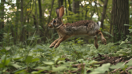 Obraz premium Vibrant Velocity: A Rabbit’s Leap Captured