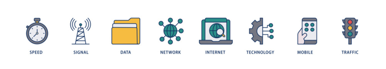 5G icons set collection illustration of speed, signal, data, network, internet, technology, mobile and traffic icon live stroke and easy to edit 