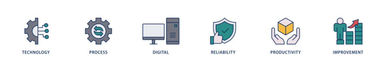 Automation icons set collection illustration of process, digital, reliability, productivity, and improvement icon live stroke and easy to edit 