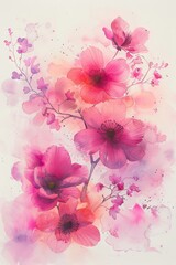 Obraz na płótnie Canvas Watercolor painting of flowers in shades of pink and purple on white background. ai generated