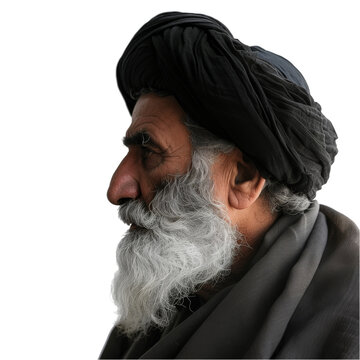 Portrait of a Muslim cleric mullah on a transparent background. Islam, faith, religion, performing prayer