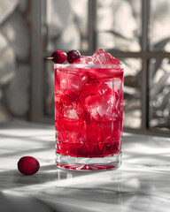 summer refreshing Raspberry cocktail on a table and bright background, retro pop style.
