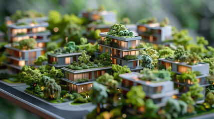 Fototapeta premium A miniature model of a modern city with green buildings and trees