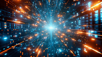 Binary tunnel with blue and orange lights