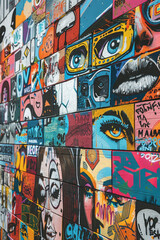 A collection of diverse graffiti art pieces displayed on a urban wall, featuring an array of styles and colors.