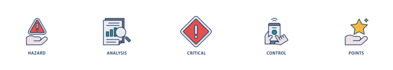 HACCP icons set collection illustration of hazard analysis and critical control points acronym in food safety management system icon live stroke and easy to edit 