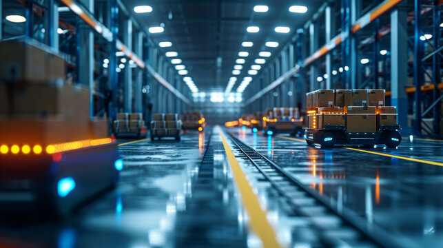 Efficient box sorting in large warehouses using automated guided vehicles (AGVs).