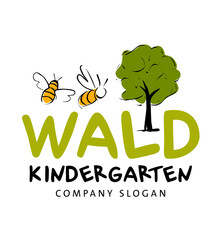 Waldkindergarten Logo mit Bienen und Baum, Kinder erleben Natur
