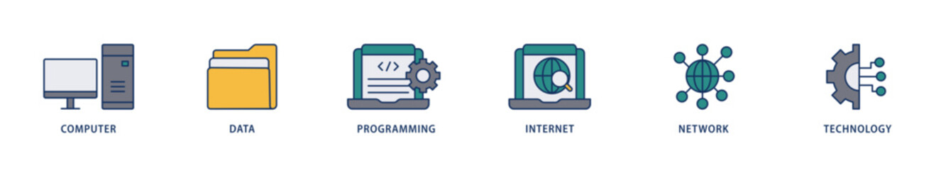 Information technology icons set collection illustration of internet, technology, network, programming, data, computer icon live stroke and easy to edit 