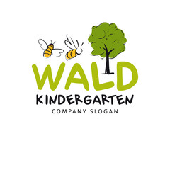 Waldkindergarten Logo mit Bienen und Baum, Kinder erleben Natur
