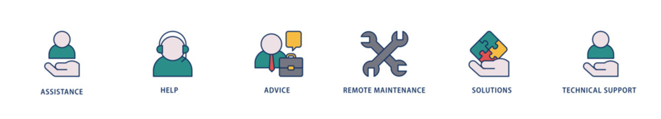 IT Expert icons set collection illustration of assistance, help, advice, remote maintenance, solutions and technical support icon live stroke and easy to edit 