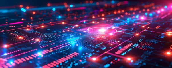 Obraz premium Futuristic blue and red circuit board with glowing lights and abstract patterns