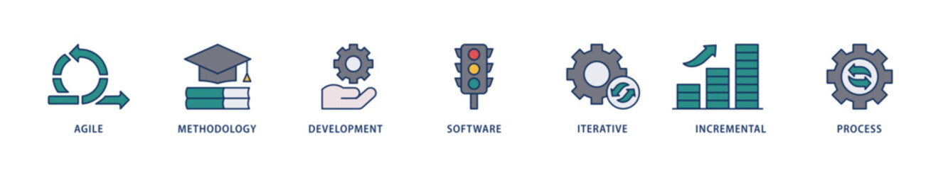 Scrum development icons set collection illustration of agile, methodology, development, software, iterative, incremental and process icon live stroke and easy to edit 