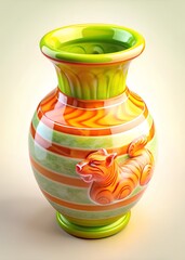 green jade vase with tiger - obrazy, fototapety, plakaty
