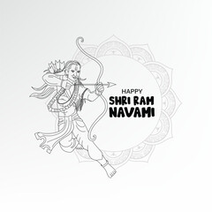 Illustration Sketch of Lord Rama with bow arrow with English Shree Ram Navami celebration background for mandala Illustration.