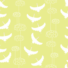 Vector light green seamless pattern background: Birds And Trees.
