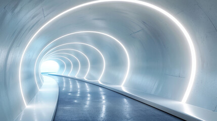 An empty curved underground tunnel designed as a blank mockup scene for advertising purposes in a modern setting.