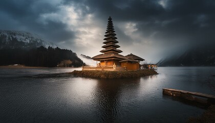 Tranquility on the Water: The Serene Temple - obrazy, fototapety, plakaty