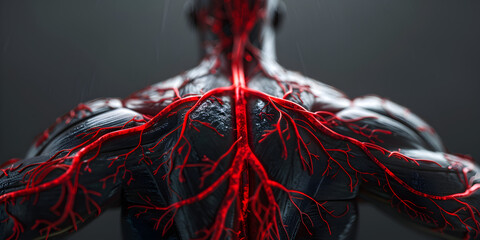 The intricate network of veins and arteries within the body,Abstract Muscular Insight Human Anatomy. - obrazy, fototapety, plakaty