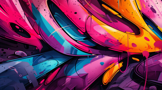 Exploration of abstract graffiti art featuring surreal shapes and vibrant neon colors, showcasing creativity and imagination in urban landscapes.