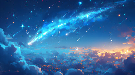 space night sky with cloud, star and meteor, abstract background