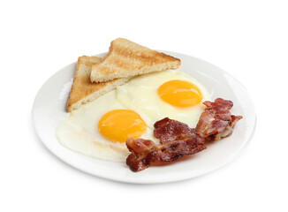 Delicious breakfast with sunny side up eggs isolated on white