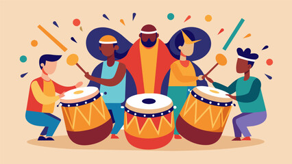 Each drum represents a different culture and tradition coming together to create a beautiful symphony of peace.. Vector illustration