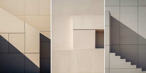 Minimalism in architecture. Fragments of architectural details in gray and beige tones 