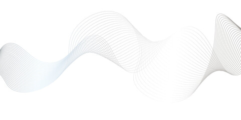 Abstract grey wavy lines on transparent background.  Vector illustration. Wave with lines created using blend tool.Wave lines smooth flowing dynamic isolated on white background.