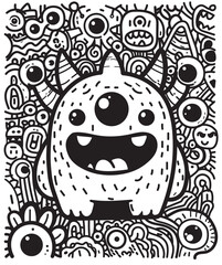 Vector Illustration of Doodle Cute Monster V2. Hand Drawing. Able to Print