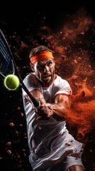 A man is playing tennis with a tennis racket and a tennis ball