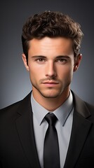 A man in a suit and tie with a serious expression on his face