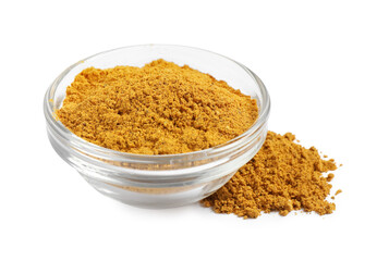 Curry powder in bowl isolated on white