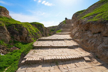 Stairway on the side of the Afrosiyab Hill on the grounds of the Khoja Doniyor (Saint Daniel)...