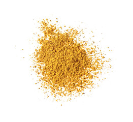 Dry curry powder isolated on white, top view