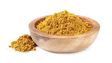 Dry curry powder in bowl isolated on white