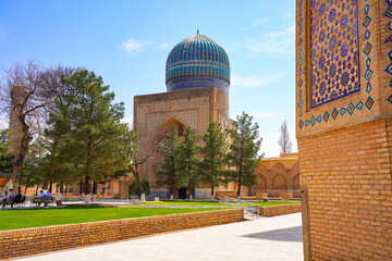 Bibi-Khanym Mosque in Samarkand, Uzbekistan, Central Asia - Built in the 15th century, it was a masterpiece of the Timurid Renaissance and was restored during the Soviet Period