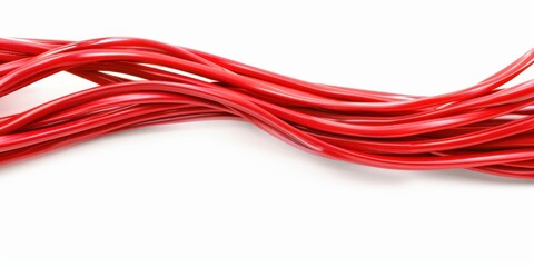 Red electrical cable white background.